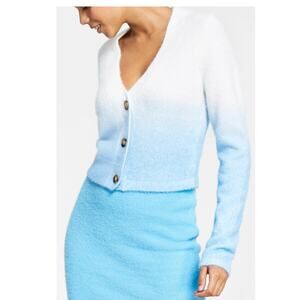 Bar III White Blue Ombre Knit V-neck Cardigan Sweater size Medium New with Tags